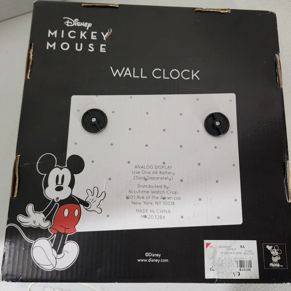 Disney Mickey Mouse Wall Clock 1928 Vintage Style Black Analog MK2032BX New